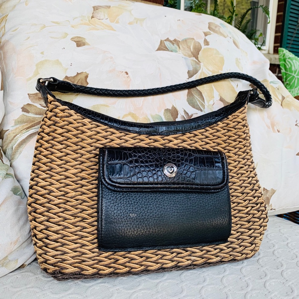 Brighton Summer Woven/ Leather Trim Hobo Bag